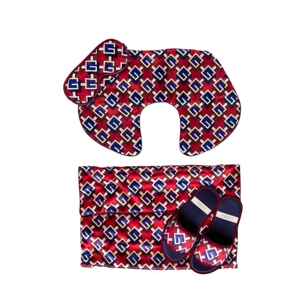 Gucci Travel Set Authentic Neck Pillow Slippers Eye Mask Travel Bag